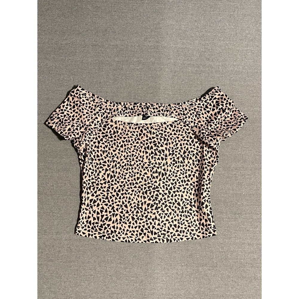 Emery Rose‎ Pink Abstract Print Crop Top XS Short Sleeve Y2K Aesthetic Stretch